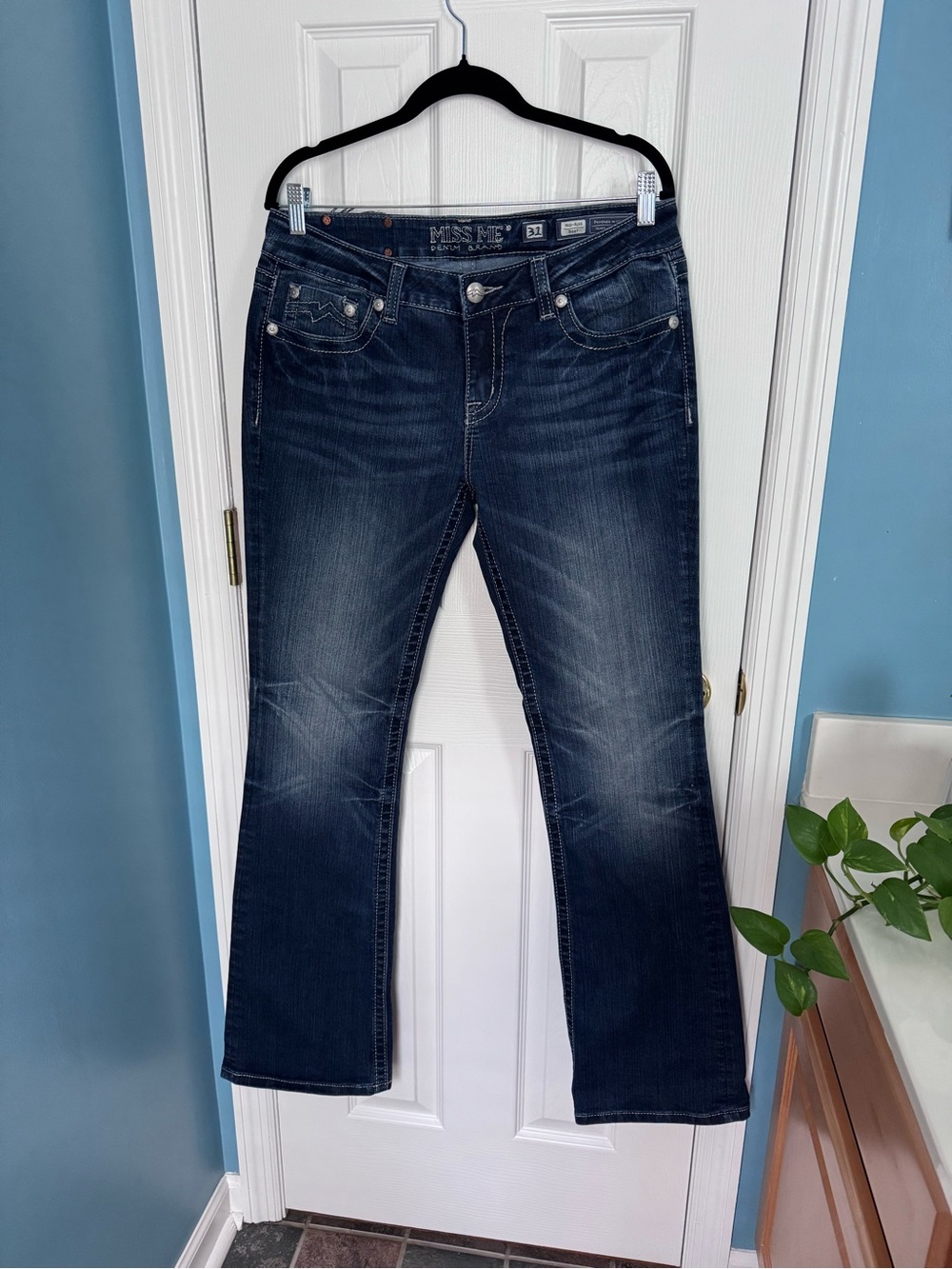 Miss Me Dark Blue Mid-Rise Bootcut Jeans